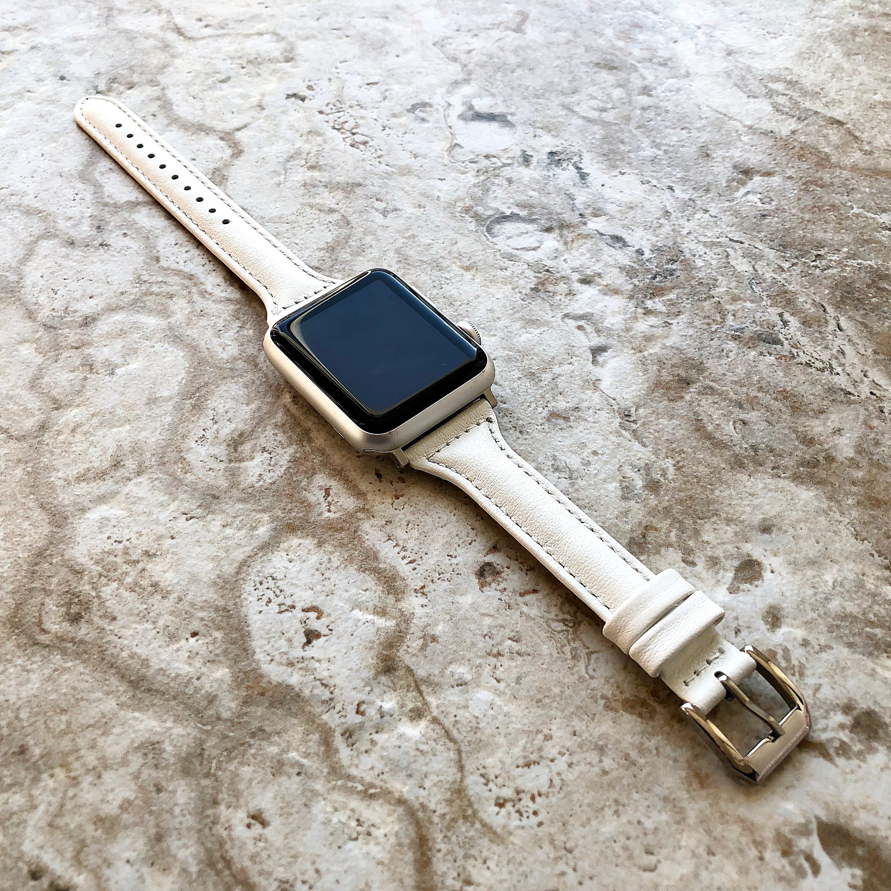 Apple White Color Band for iWatch All Series 38mm 40mm 41mm 42mm 44mm 45mm 49mm Slim Elegant Soft Leather Strap Handmade Bracelet